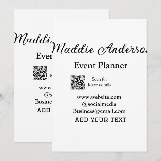 Evenementenorganisator voeg naam Q R-code details  Kaart (Voorkant / Achterkant)