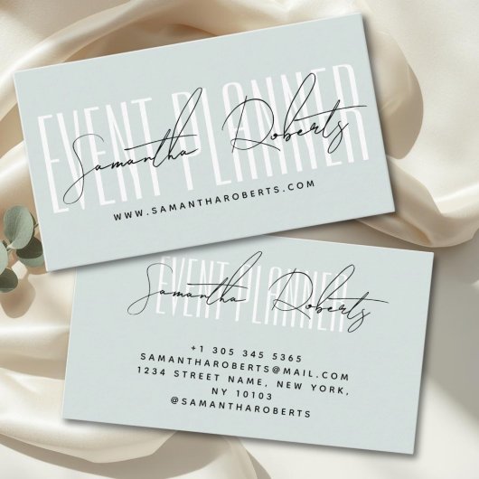 Evenementenplanner moderne typografie script blauw visitekaartje