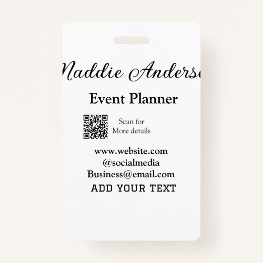 Evenementenplanner naam toevoegen Q R code details Badge (Voorkant)