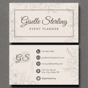 Evenementenplanner Neutraal Ivoor Floral Elegant Visitekaartje