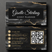 Evenementenplanner QR Code Black Gold Agate Luxury Visitekaartje