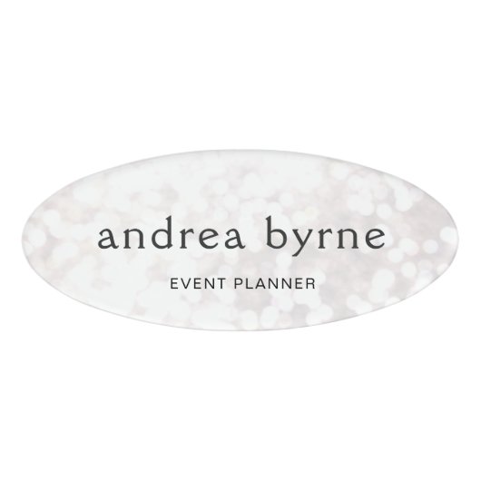 Evenementenplanner White Bokeh Glitter Naambadge (Voorkant)