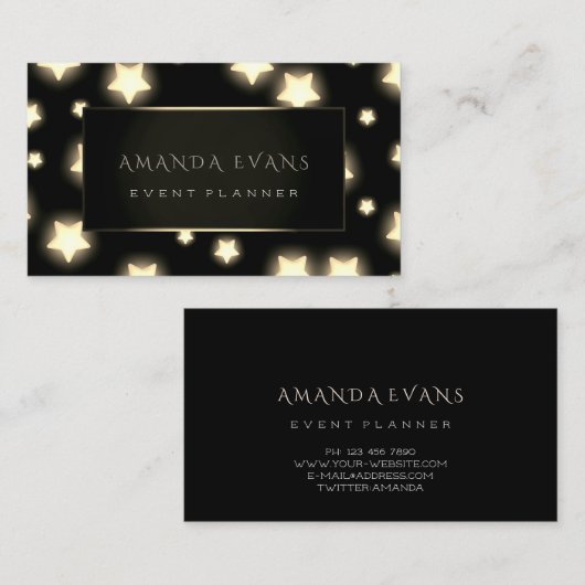 Evenementenplanner Zwart Lijst Sterren Gouden Vonk Visitekaartje (Voorkant / Achterkant)