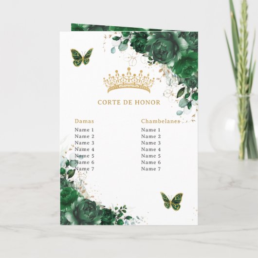 Evenementenprogramma Quinceañera Emerald Green Pad Programma (Achterkant)