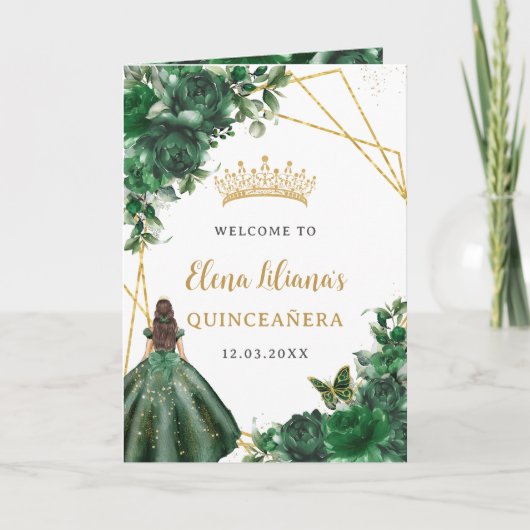 Evenementenprogramma Quinceañera Emerald Green Pad Programma (Voorkant)