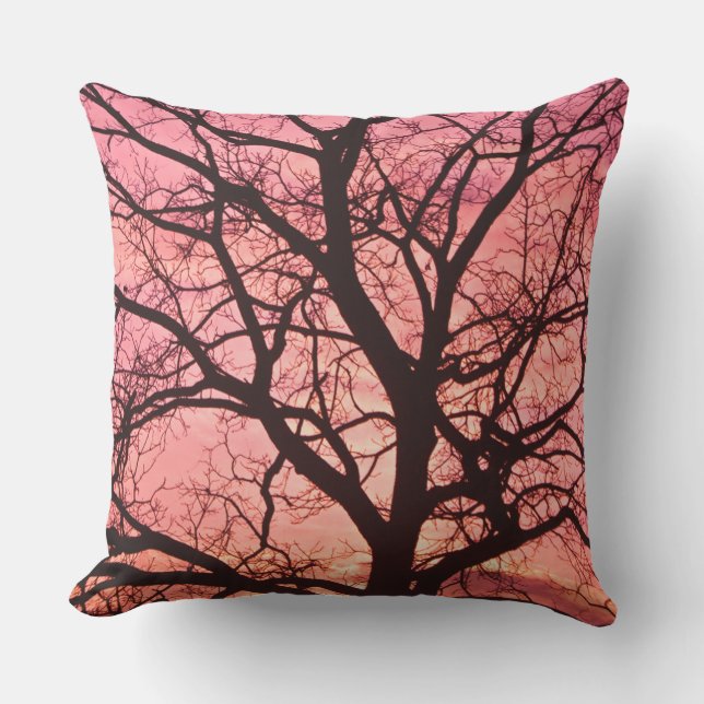 Evening Blush Tree Silhouette Buitenkussen (Voorkant)