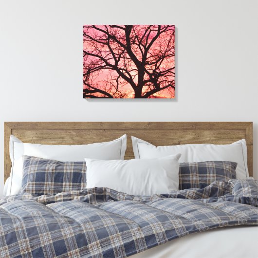 Evening Blush Tree Silhouette Canvas Afdruk (Insitu (Slaapkamer))