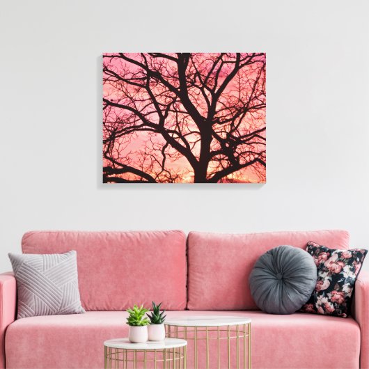 Evening Blush Tree Silhouette Canvas Afdruk (Insitu (Woonkamer))