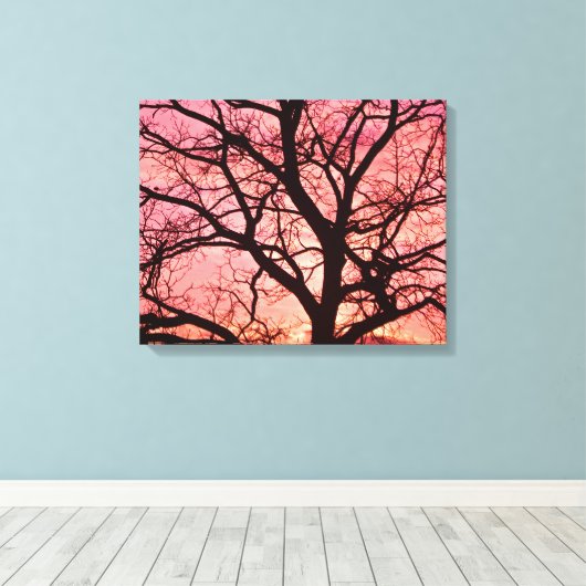 Evening Blush Tree Silhouette Canvas Afdruk (Insitu (Houten vloer))