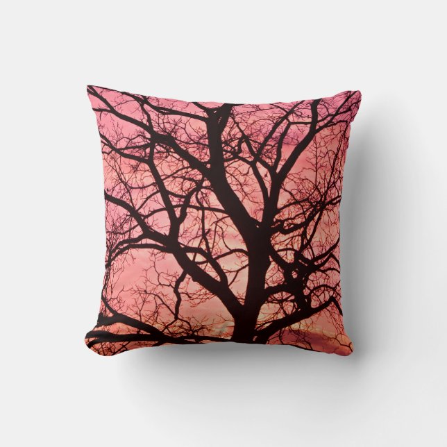 Evening Blush Tree Silhouette Kussen (Voorkant)