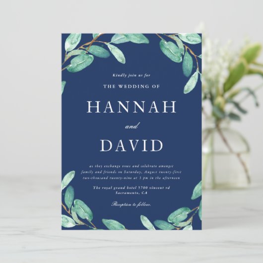 Evening Botanicals | Greenery on White Wedding Kaart (Staand voorkant)