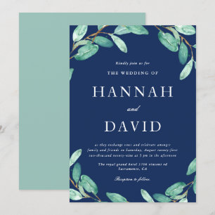 Evening Botanicals Greenery on White Wedding Kaart