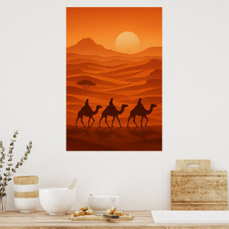 "Evening Caravan | Desert Silhouette Wall Art Poster