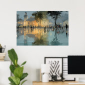 Evening Church Square Rain Reflections Poster (Thuiskantoor)