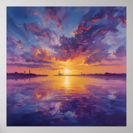 Evening Elegance – Kleurrijke zonsondergang over f Poster