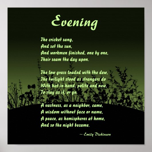 Evening; Emily Dickinson Poster (Voorkant)
