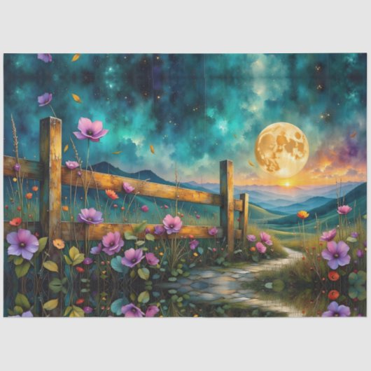 Evening Floral and Landscape Lunar Glow Tissuepapier (Voorkant)