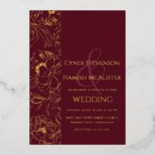 Evening Floral Burgundy Wedding Folie Folie Uitnodiging (Voorkant)