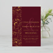 Evening Floral Burgundy Wedding Folie Folie Uitnodiging (Staand Voorkant)