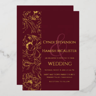 Evening Floral Burgundy Wedding Folie Uitnodiging