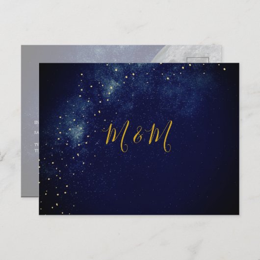 Evening Gold Stars Blue Astral Weddenschap Briefkaart (Voorkant / Achterkant)