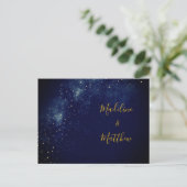 Evening Gold Stars Blue Astral Weddenschap Briefkaart (Staand voorkant)