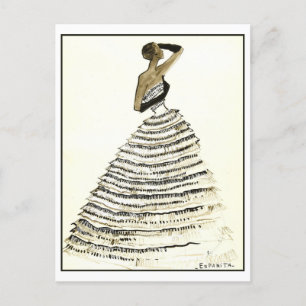 Evening Gown Mode Design Sketch Briefkaart