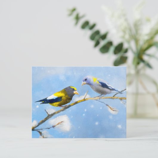 Evening Grosbeak schilderen - Kute Original Dog Ar Briefkaart (Staand voorkant)