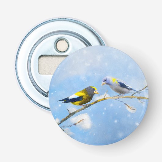 Evening Grosbeak schilderen - Kute Original Dog Ar Button Flesopener (Voorkant)