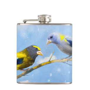 Evening Grosbeak schilderen - Kute Original Dog Ar Heupfles