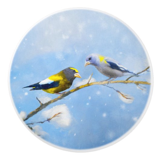 Evening Grosbeak schilderen - Kute Original Dog Ar Keramische Knop (Voorkant)