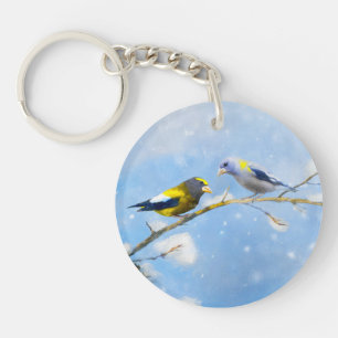 Evening Grosbeak schilderen - Kute Original Dog Ar Sleutelhanger