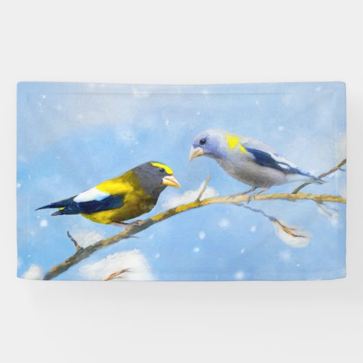 Evening Grosbeak schilderen - Kute Original Dog Ar Spandoek (Horizontaal)