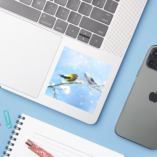 Evening Grosbeak schilderen - Kute Original Dog Ar Sticker (Laptop met iPhone)