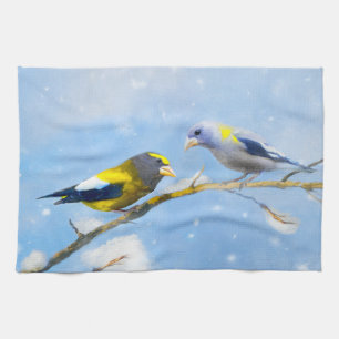 Evening Grosbeak schilderen - Kute Original Dog Ar Theedoek