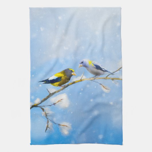 Evening Grosbeak schilderen - Kute Original Dog Ar Theedoek (Verticaal)