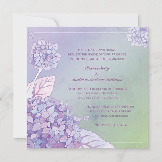 Evening Paarse Hydrangeas Ombre Wedding Kaart (Voorkant)