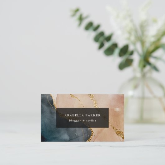 Evening Painted Glamor | Faux Gold en Neutral Visitekaartje (Staand voorkant)