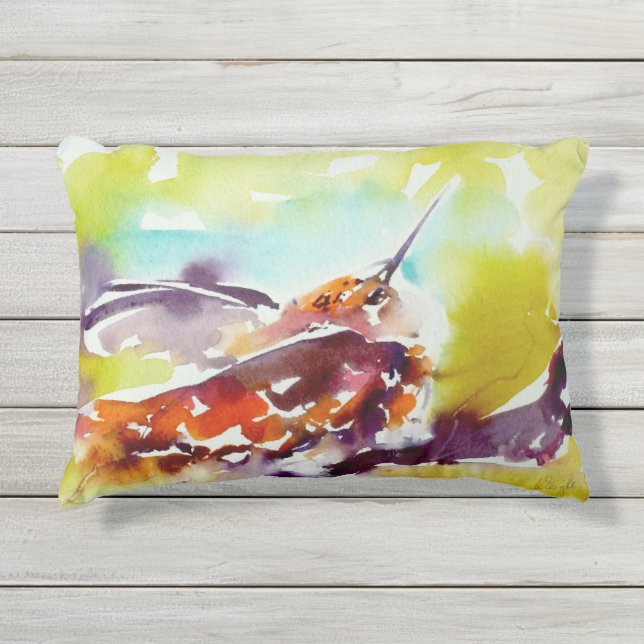 "Evening Perch" Hummingbird Afdrukken op Buitenkussen (Voorkant)