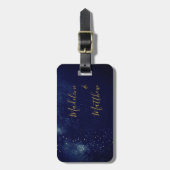 Evening Sky Astral Gold Stars Blue Wedding Bagagelabel (Voorkant verticaal)