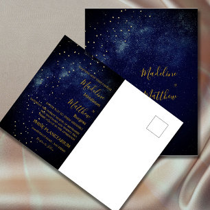 Evening Sky Astral Gold Stars Blue Wedding Briefkaart
