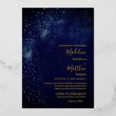 Evening Sky Astral Gold Stars Blue Wedding Folie Uitnodiging (Achterkant)