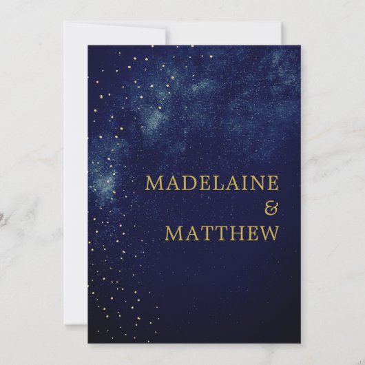Evening Sky Astral Gold Stars Blue Wedding Kaart (Achterkant)