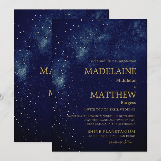 Evening Sky Astral Gold Stars Blue Wedding Kaart (Voorkant / Achterkant)