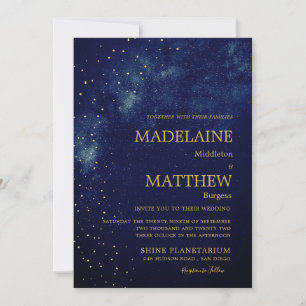 Evening Sky Astral Gold Stars Blue Wedding Kaart