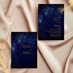 Evening Sky Astral Gold Stars Blue Wedding Kaart