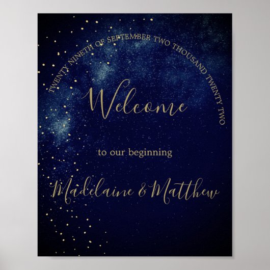 Evening Sky Elegant Stars Welkom Weddenschap Poster (Voorkant)