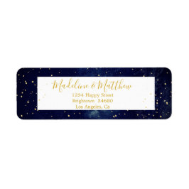 Evening Sky Gold Stars Blue WeddenMonogram Etiket