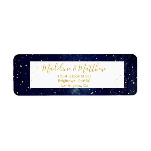 Evening Sky Gold Stars Blue WeddenMonogram Etiket (Voorkant)