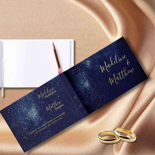 Evening Sky Moon Gold Stars Blue Wedding Gastenboek